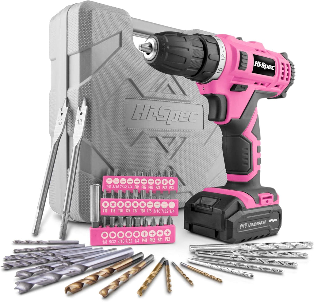 50 Piece 12V Pink Cordless Rechargeable Drill Driver Set with Carry Case V18790
