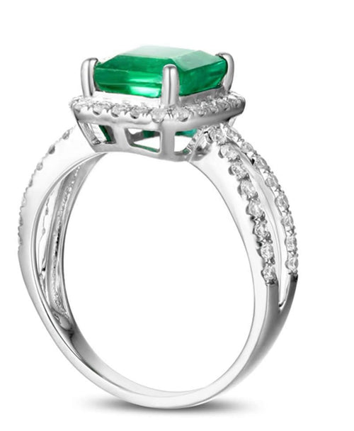 10k White Gold Princess Cut Emerald Engagement Ring F383