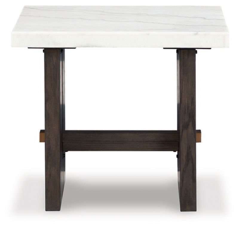 Traditional End Table with Marble Tabletop, Dark Brown & White P938