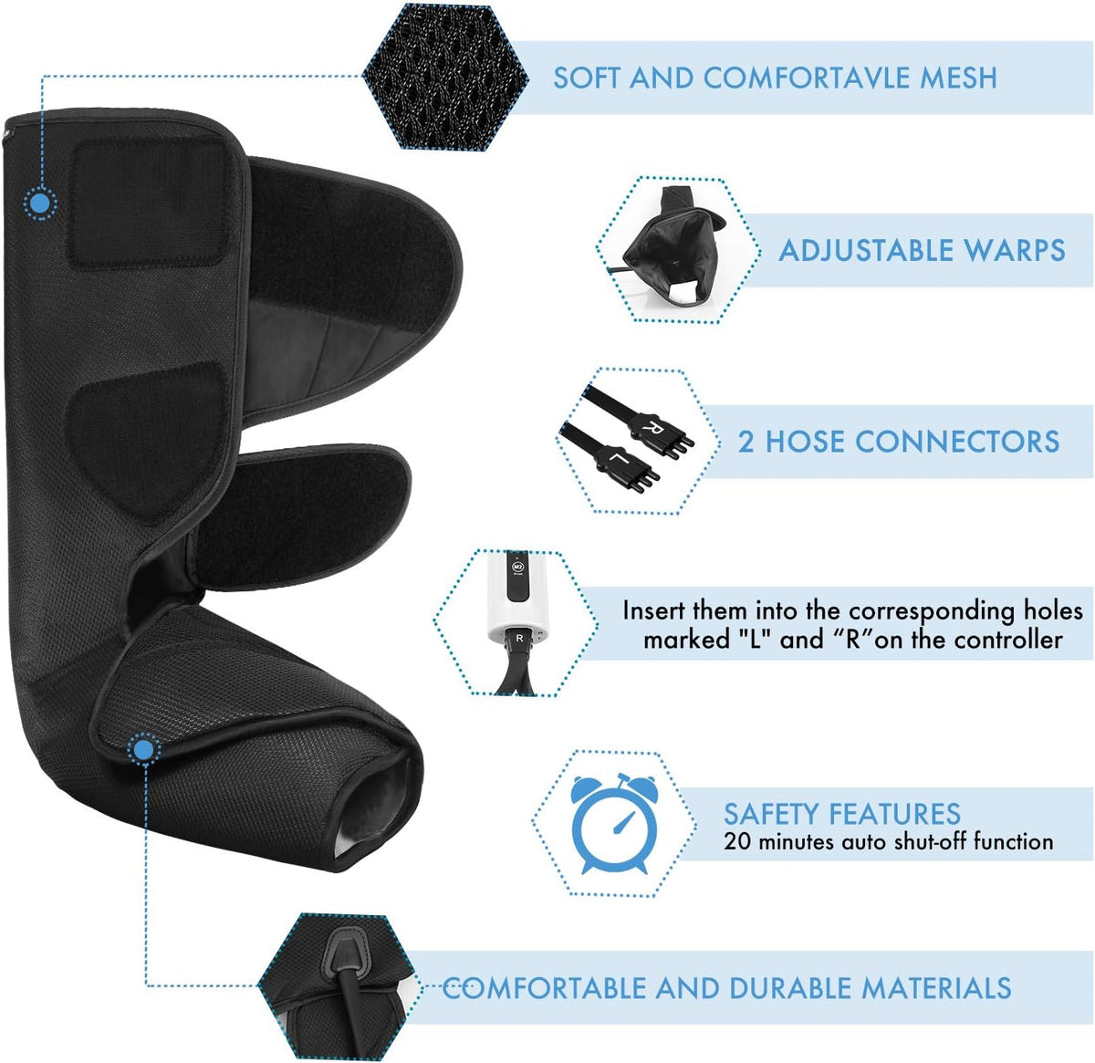 Leg Massager with Portable Handheld Controller - 2 Modes & 3 Intensities (Black) L74356
