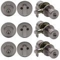 Satin Nickel Keyed Entry Door Knob / Deadbolt 3-Pack with Round Rose O1584