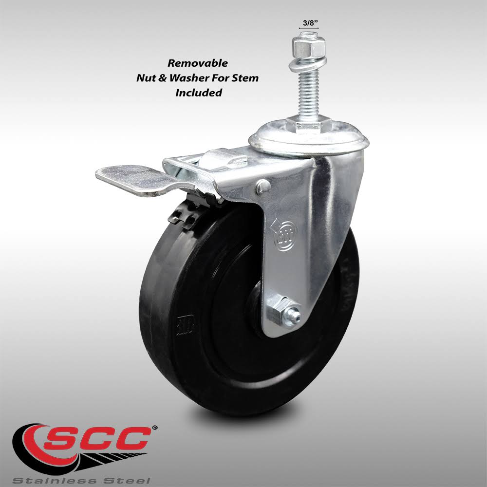 5 inch Soft Rubber Threaded Stem Caster with Total Lock Brake Y668159