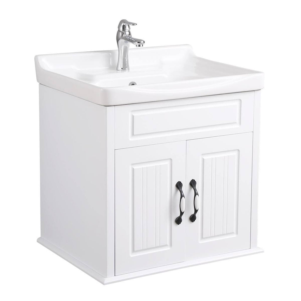 White Bathroom Wall Mount Vanity Cabinet Sink with Faucet and Drain V121333