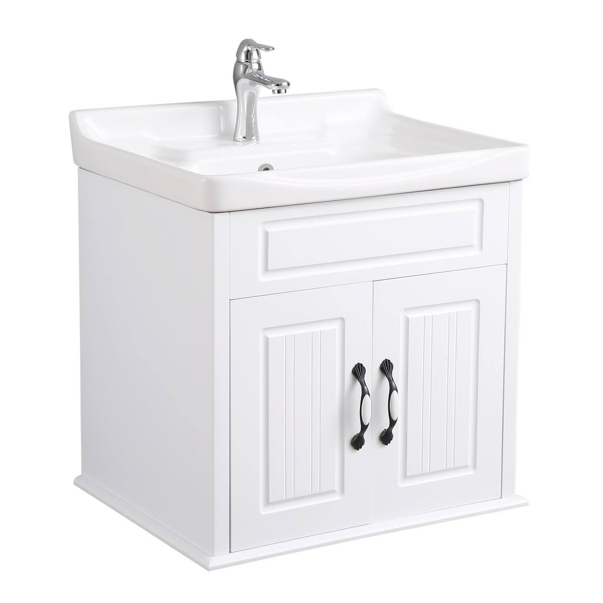White Bathroom Wall Mount Vanity Cabinet Sink with Faucet and Drain V121333