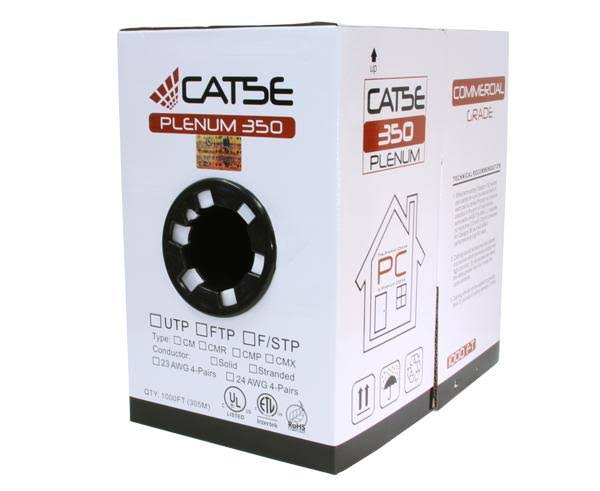 Cat5e Plenum Bulk Ethernet Cable, CMP, Solid Copper UTP, 24 AWG 1000ft Gray T9389