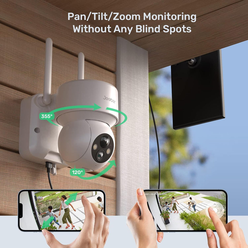 Solar Security Camera Outdoor Wireless WiFi with Spotlight and Siren, 360° PTZ Camera, 15000mAh Battery Solar Powered Camera with 1080P Color Night Vision, PIR Motion Detection, 2-Way Talk, IP65 L3691