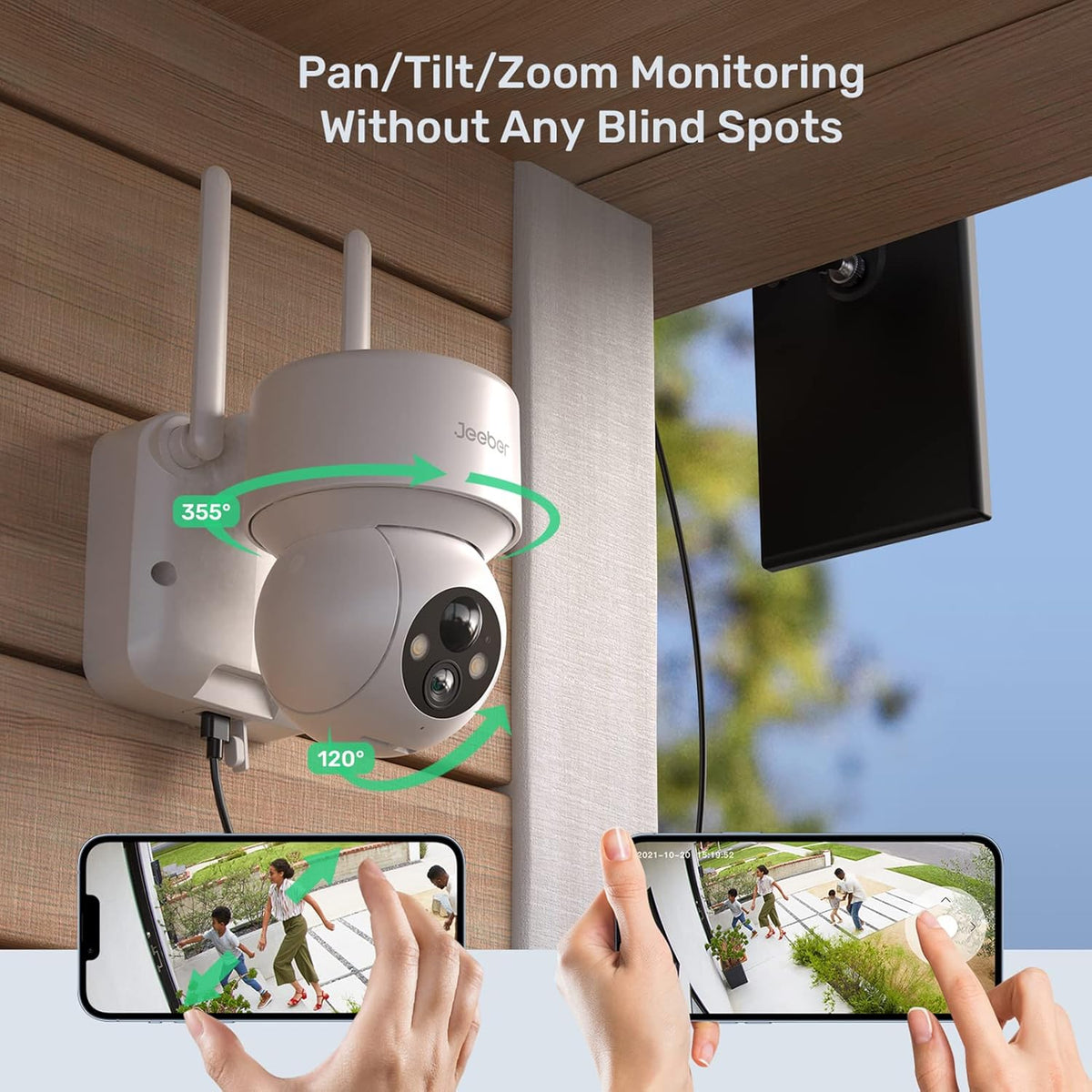 Solar Security Camera Outdoor Wireless WiFi with Spotlight and Siren, 360° PTZ Camera, 15000mAh Battery Solar Powered Camera with 1080P Color Night Vision, PIR Motion Detection, 2-Way Talk, IP65 L3691