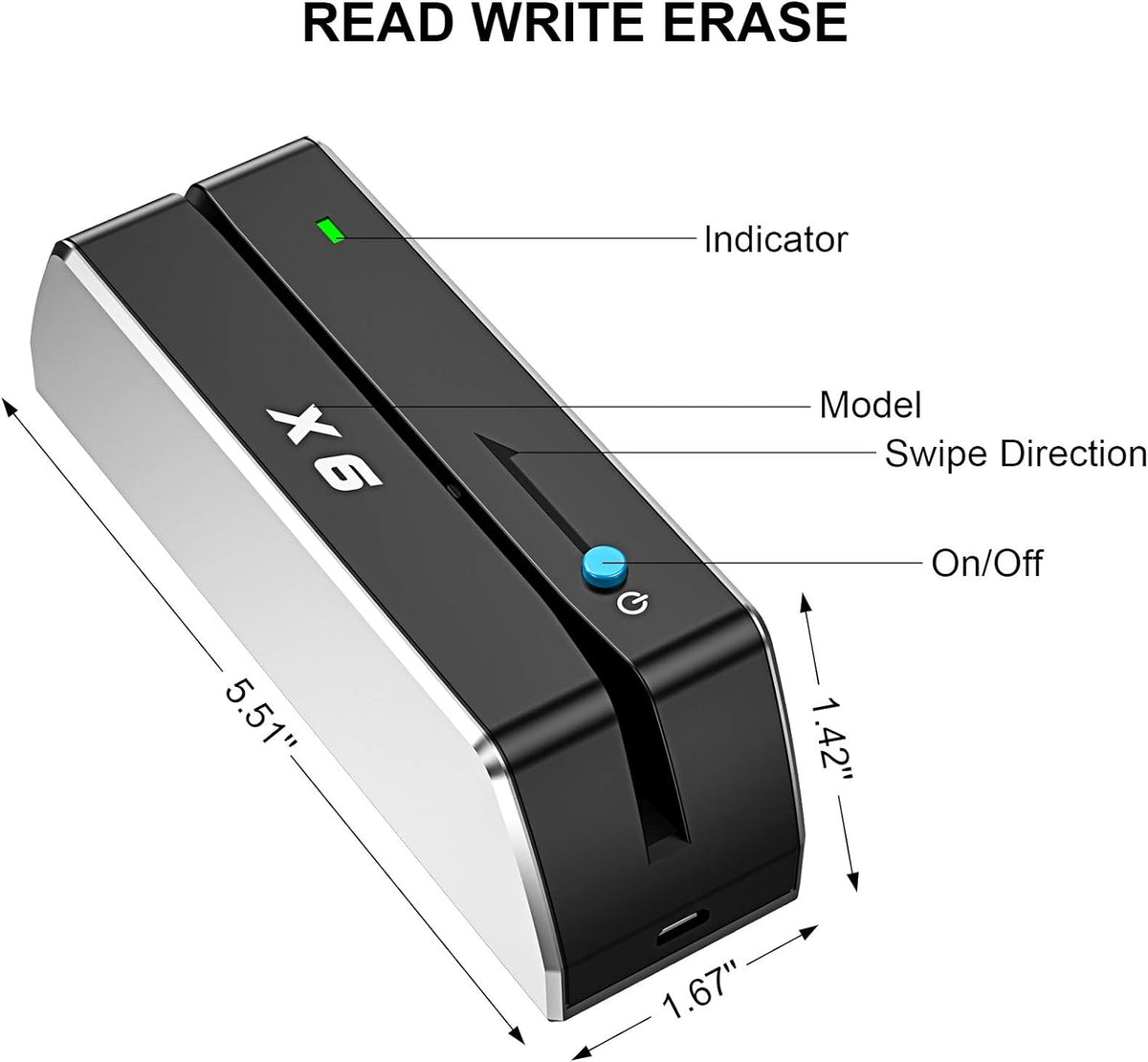 X6 Smallest 3 Tracks Mag Card Reader Writer Encoder U201
