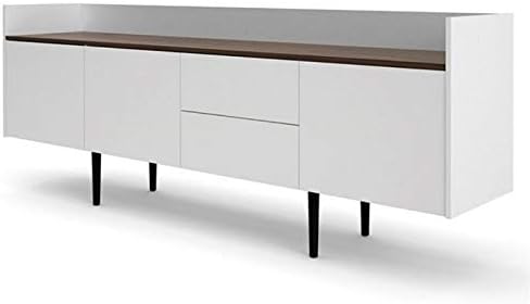 White and Walnut Sideboard Cabinet with 2 Drawer and 3 Door O964