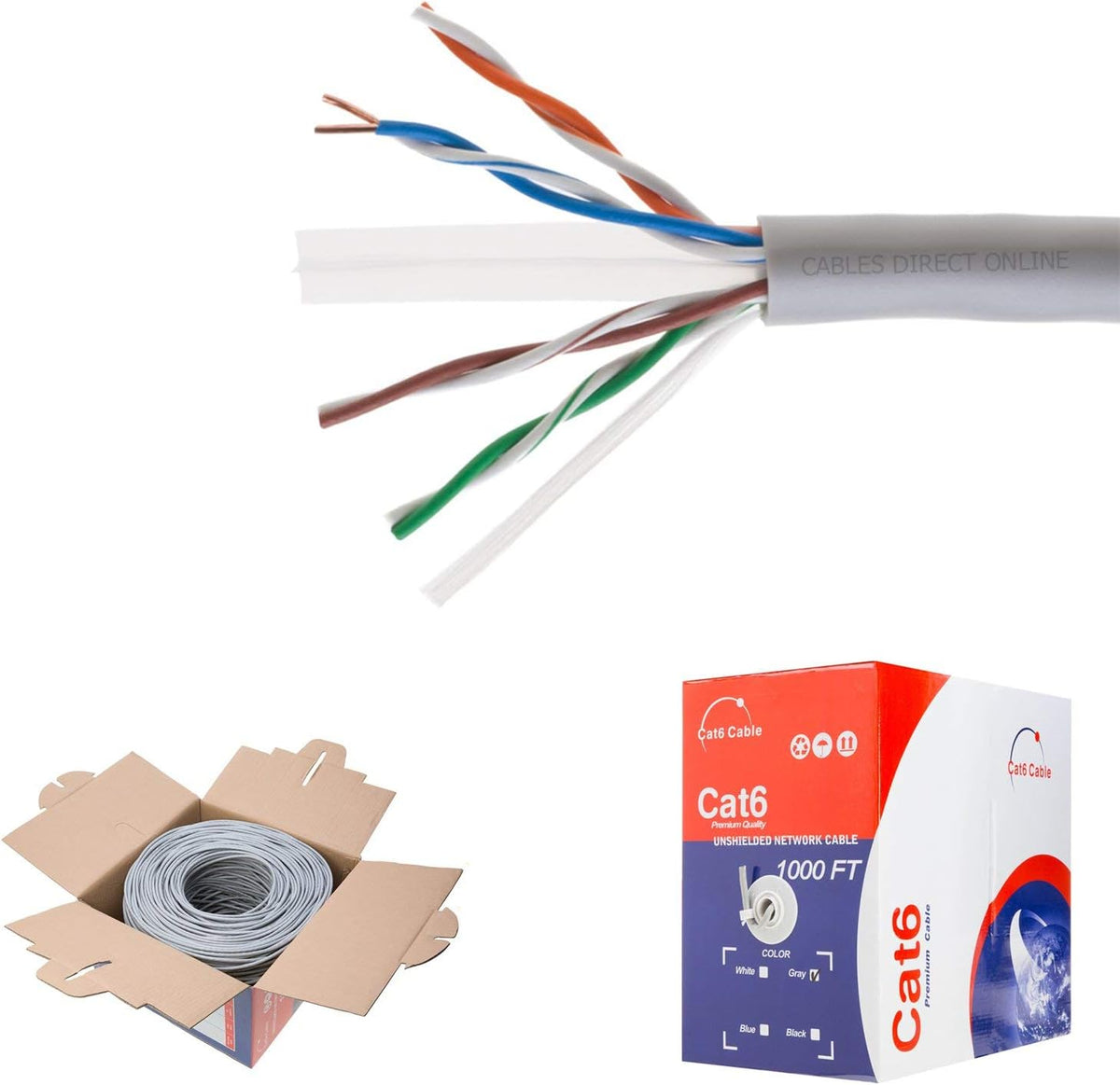 CAT6 1000ft UTP White Ethernet Solid Cable 23AWG O73883