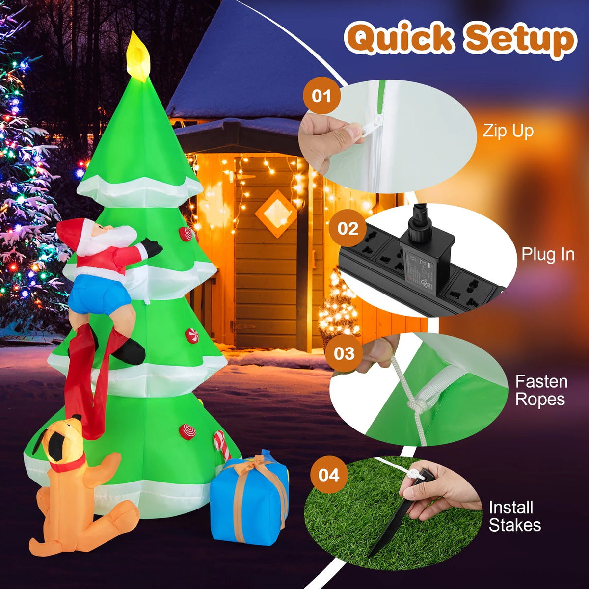 7 FT Inflatable Christmas Tree with Santa Claus & Dog R600385