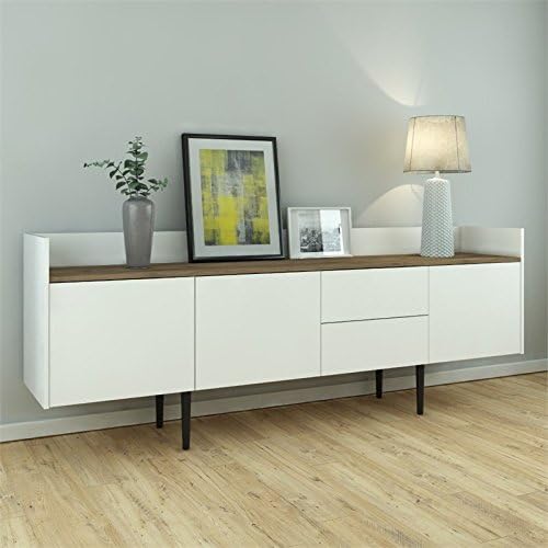 White and Walnut Sideboard Cabinet with 2 Drawer and 3 Door O964