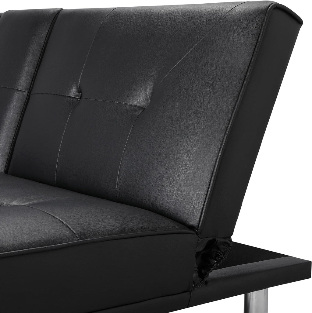 Black Faux Leather Futon Set Convertible Sleeper Loveseat Daybed B788