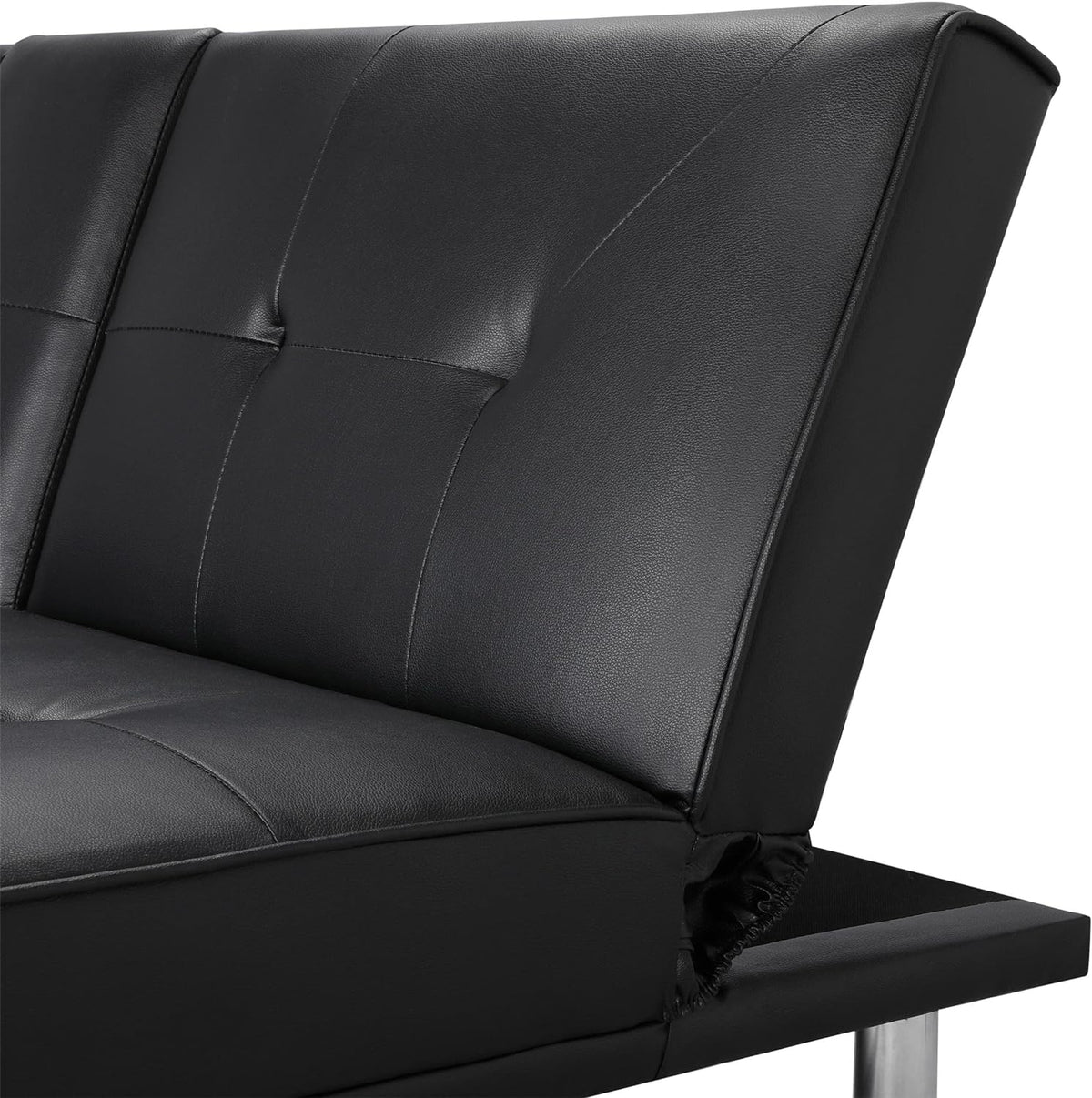 Black Faux Leather Futon Set Convertible Sleeper Loveseat Daybed B788