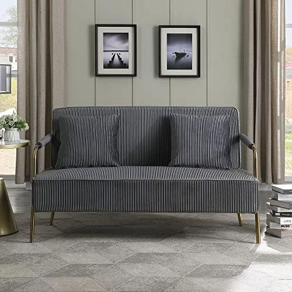Velvet Loveseat Sofa with 2 Throw Pillows and Gold Metal Legs Q398020