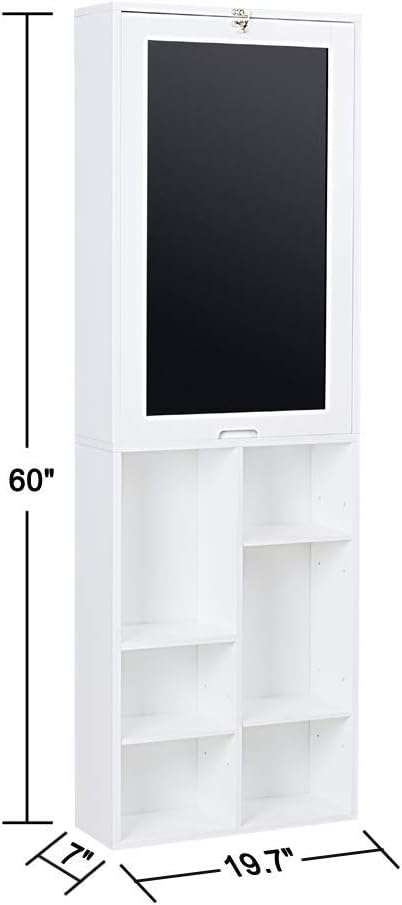 White Collapsible Wall Desk Cabinet with Chalkboard and Bottom Shelf Y5447