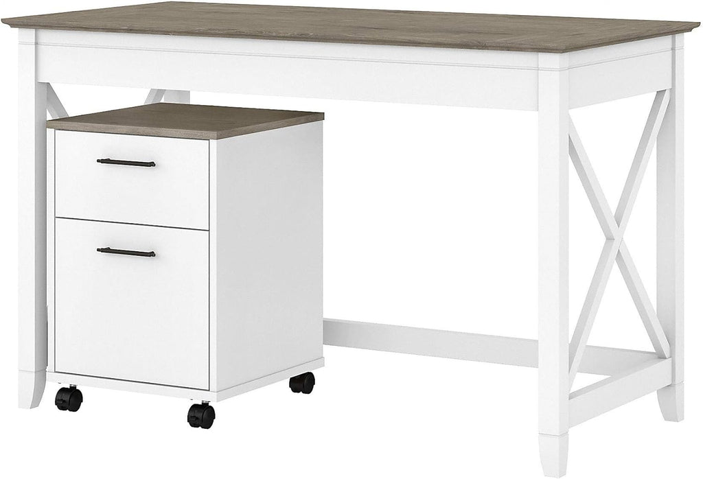 Dark Gray Hickory Writing Desk with 2 Drawer Mobile File Cabinet H703724