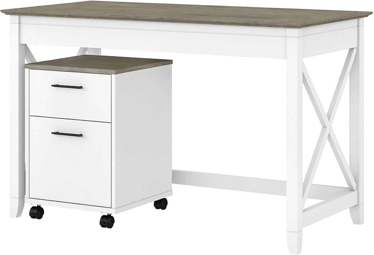 Dark Gray Hickory Writing Desk with 2 Drawer Mobile File Cabinet H703724