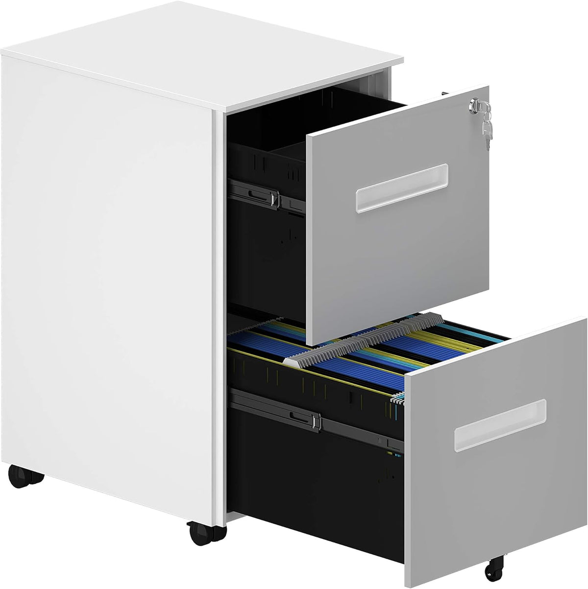 White 2-Drawer Mobile File Cabinet with Lock N811232