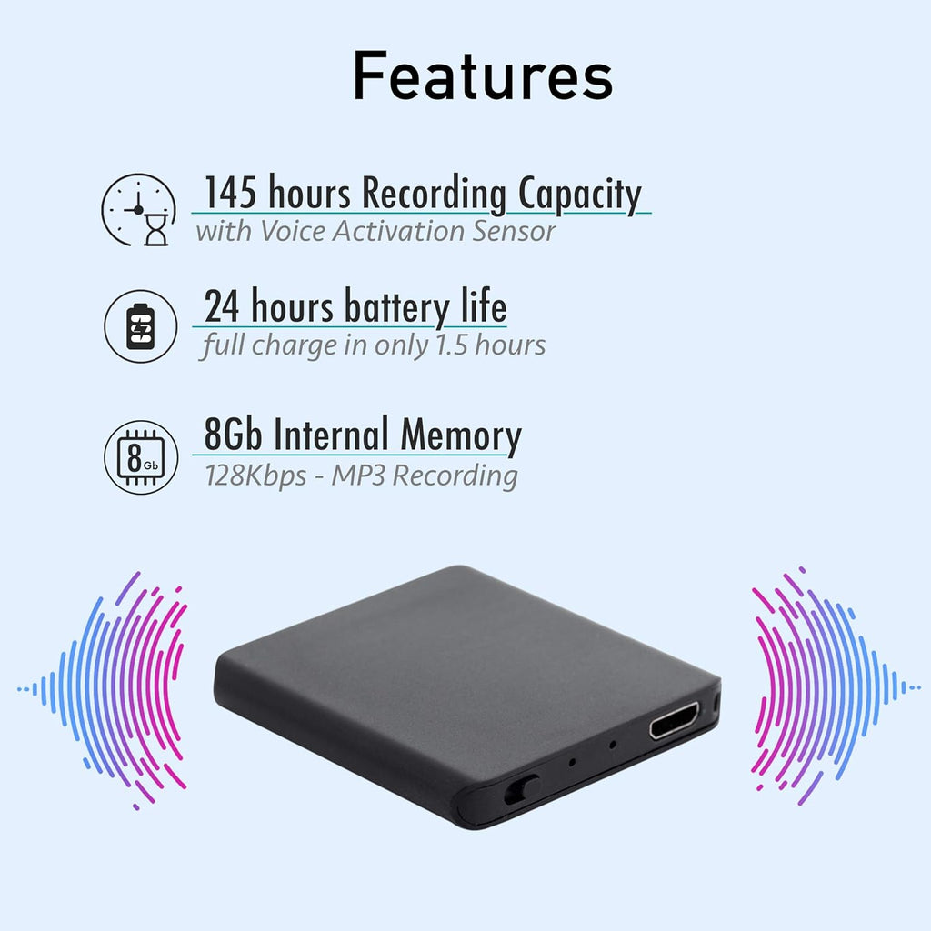 Slimmest Voice Activated Recorder, 145 Hours Recording Capacity, MP3, 24 Hours Battery, Metal Case, Pack of 2 I49003