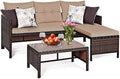 3 Piece Outdoor Rattan Corner Sofa Set with Coffee Table T327