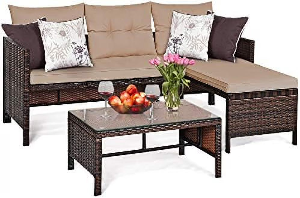 3 Piece Outdoor Rattan Corner Sofa Set with Coffee Table T327