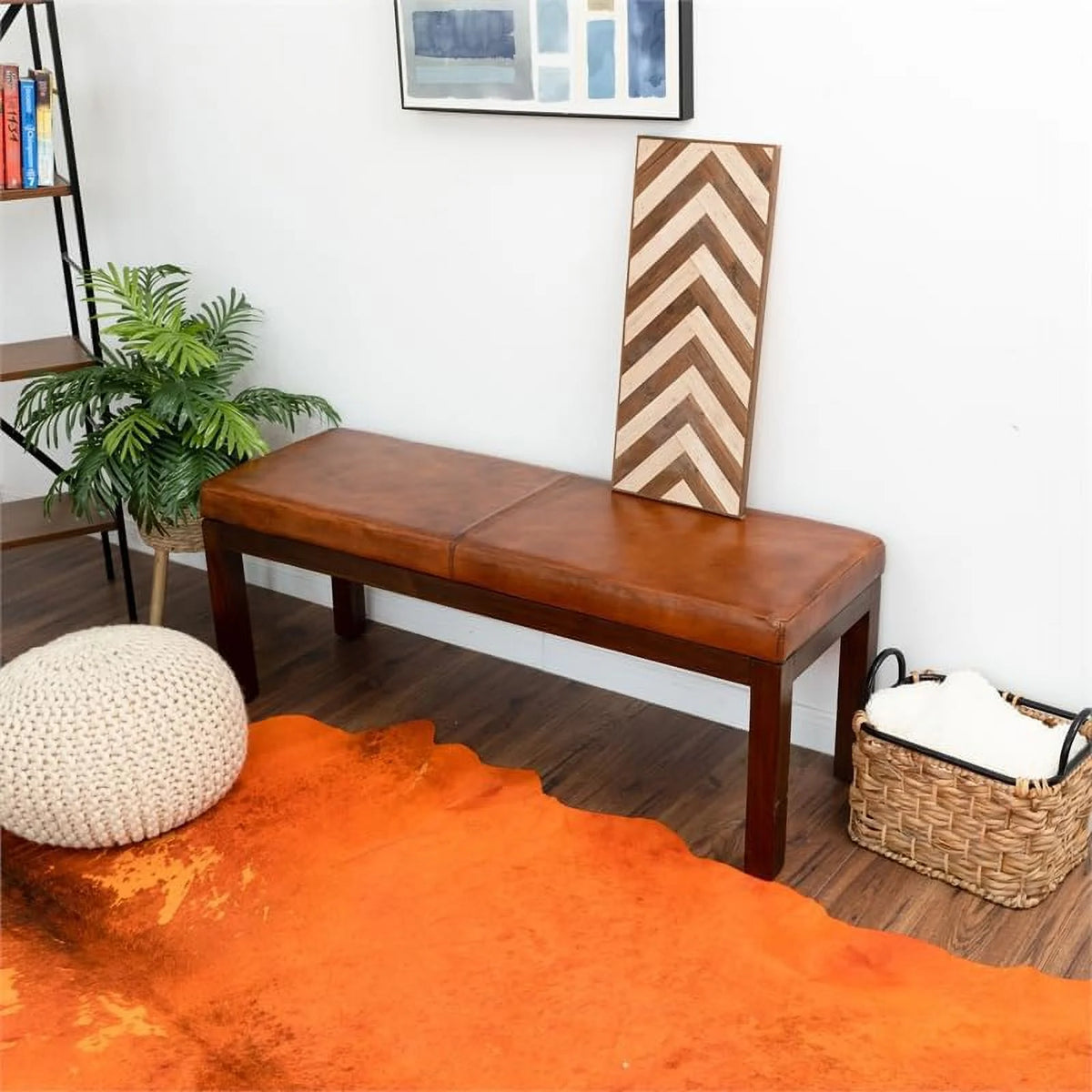 Genuine Leather Rectangular Bench M87874