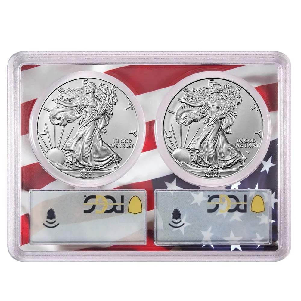 2021 $1 Silver Eagle Set PCGS MS70 Flag Frame Coin G7309