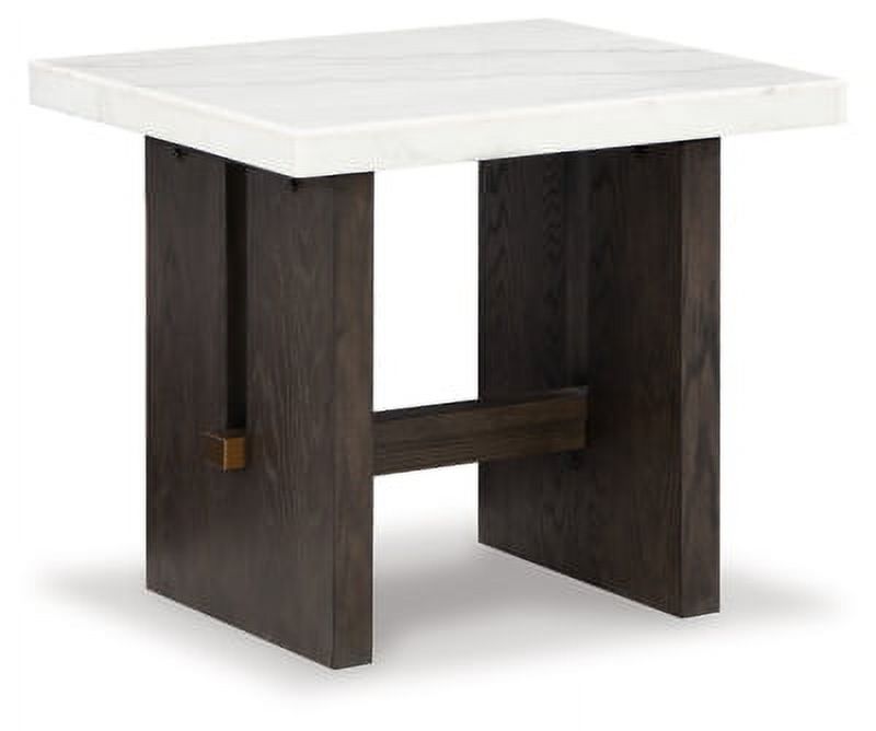 Traditional End Table with Marble Tabletop, Dark Brown & White P938