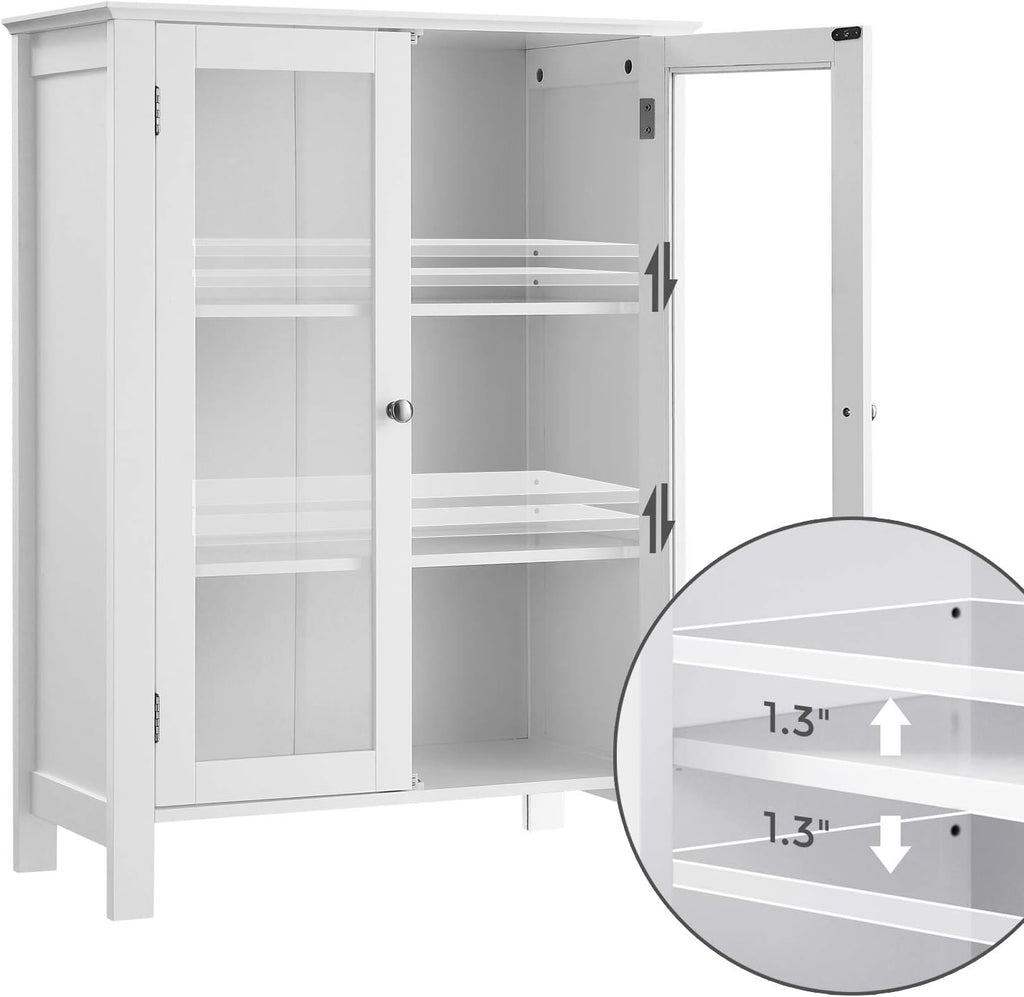 Storage Cabinet with 2 Adjustable Shelves, Transparent Glass Doors, Matte White M6222