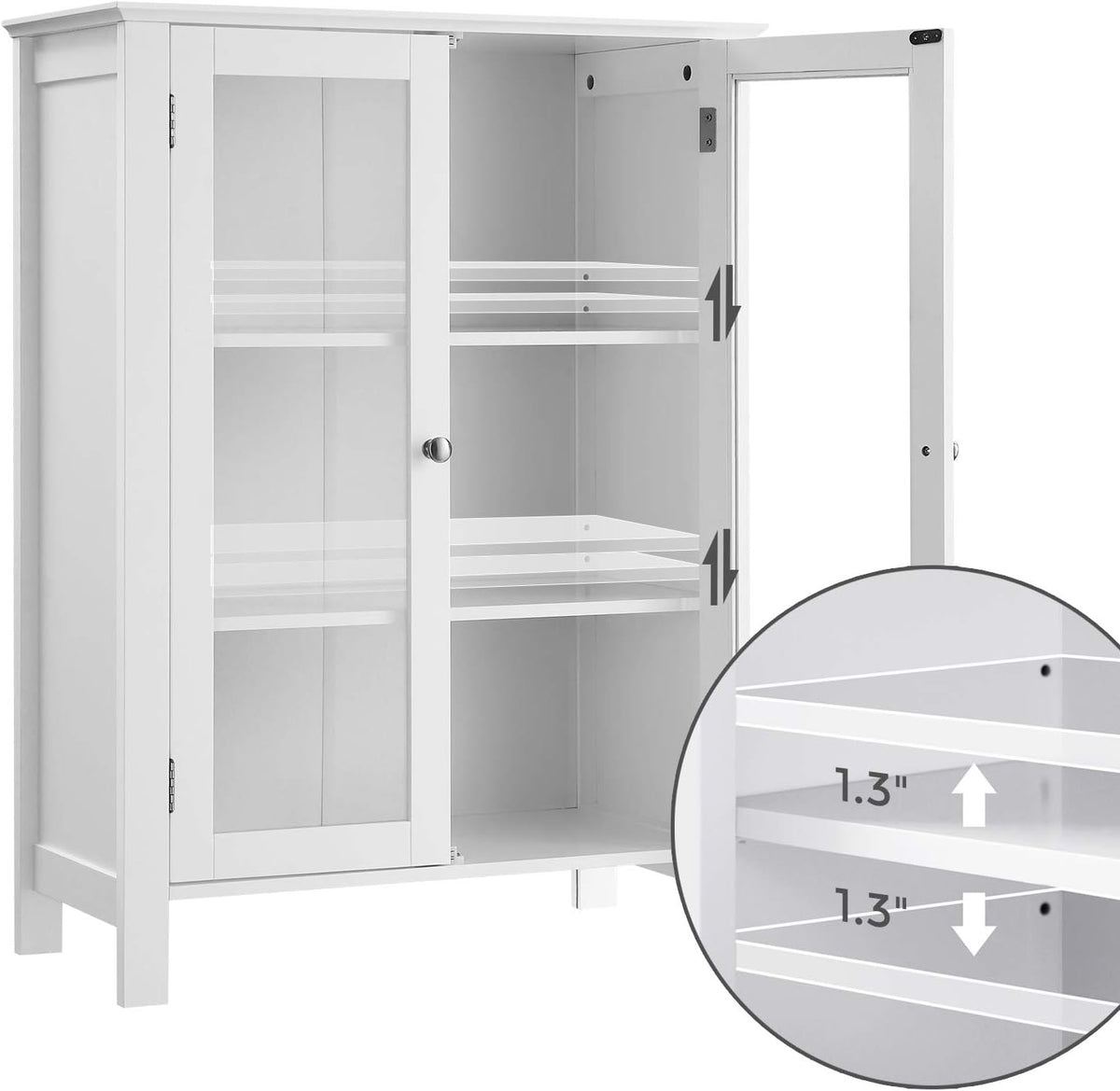 Storage Cabinet with 2 Adjustable Shelves, Transparent Glass Doors, Matte White M6222