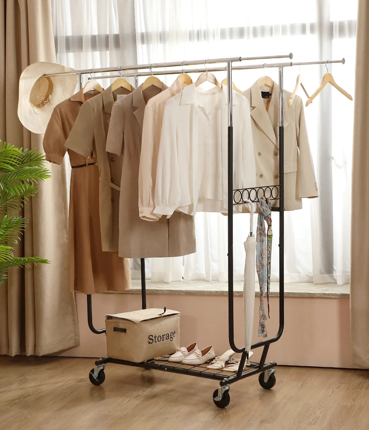 Heavy Duty Double Rails Garment Rack with Wheels B765016