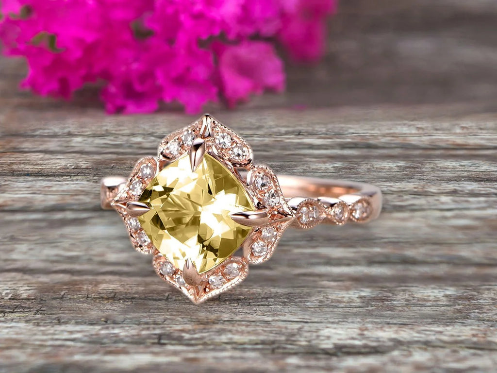 7mm Cushion Cut Champagne Diamond Moissanite Engagement Ring 2.05 Carat 10k Rose Gold O198426