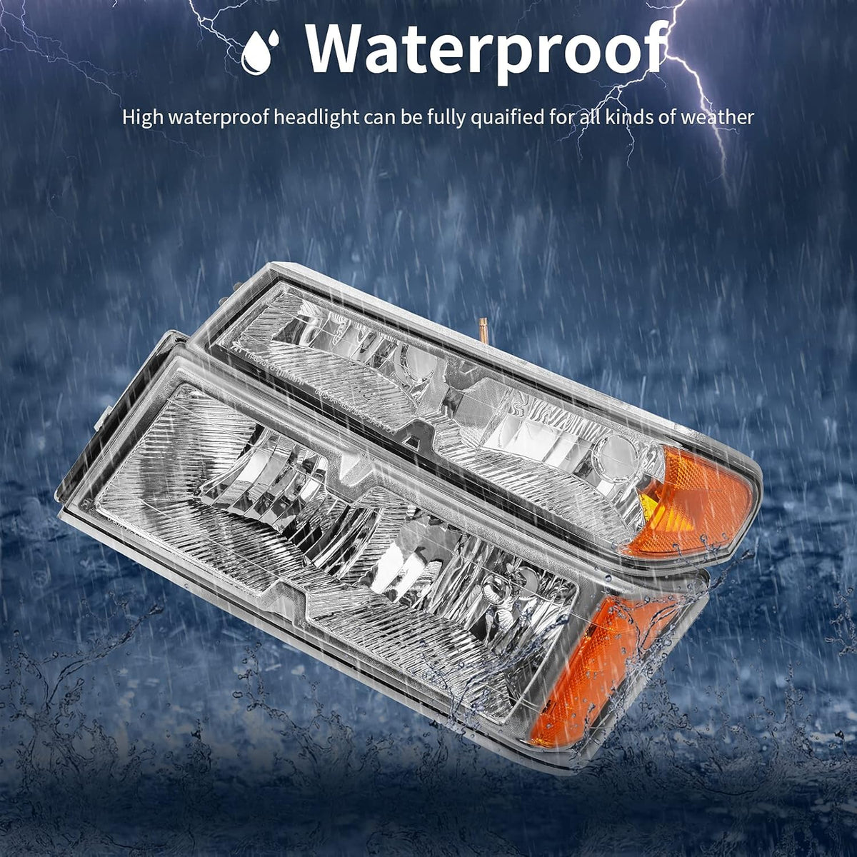 Chrome Housing Headlight Assembly with Amber Reflector and Bumper Lights U528