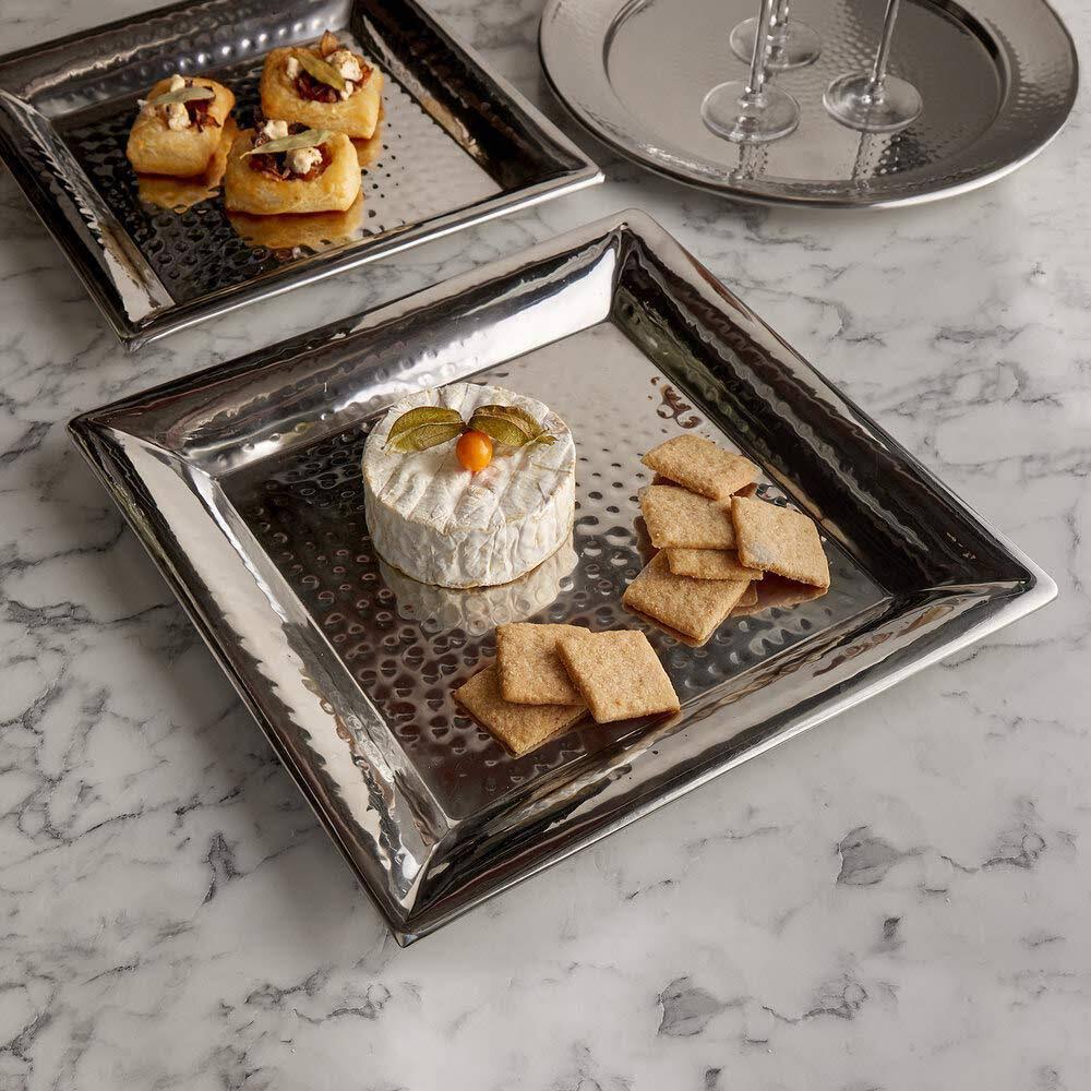 Square Stainless Steel Hammered Serving Tray X593101