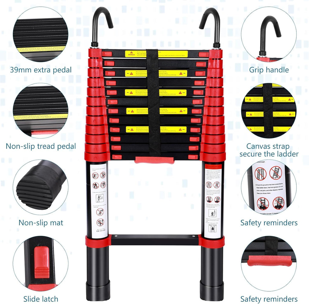 Telescoping Aluminum Folding Ladder with Hook, 330lbs Load Capacity K86942