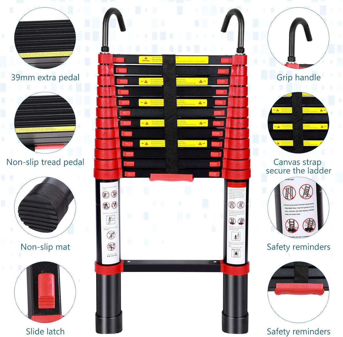 Telescoping Aluminum Folding Ladder with Hook, 330lbs Load Capacity K86942