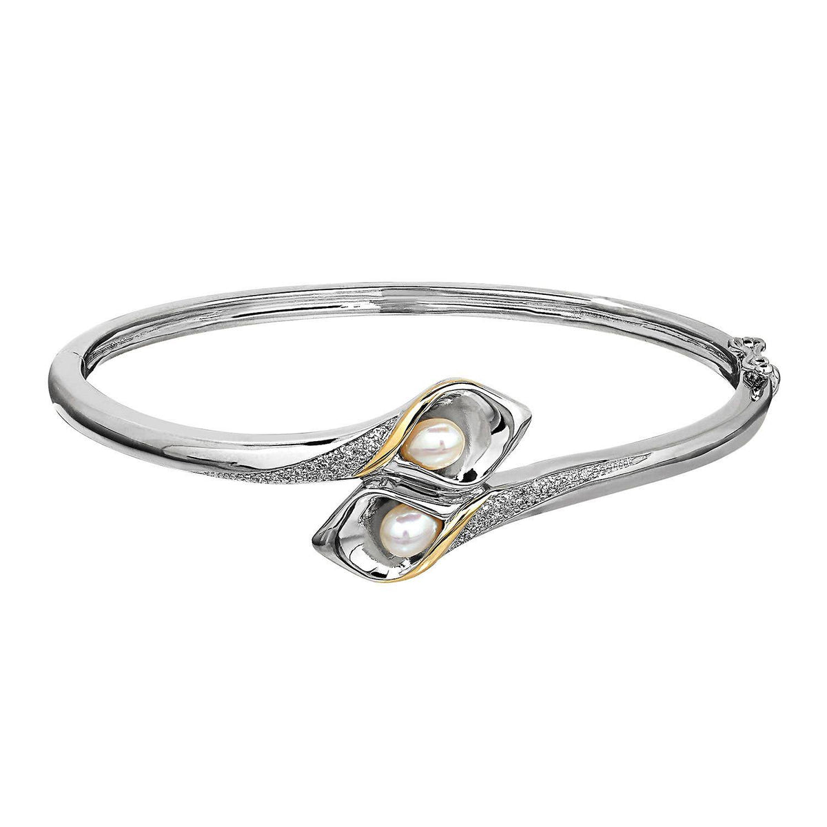 Sterling Silver and 14K Gold Freshwater Pearl Bangle D1507
