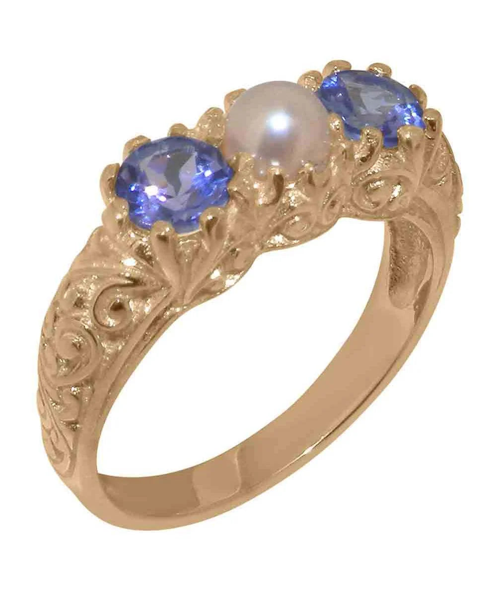 18k Rose Gold Cultured Pearl & Tanzanite Womens Ring M206595