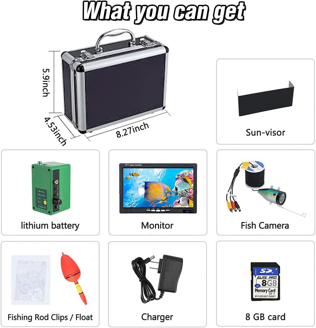 Portable Underwater Fishing Camera with 30 LEDs and 7inch 1080P IPS Monitor with DVR 16GB SD Card (30M) K854793