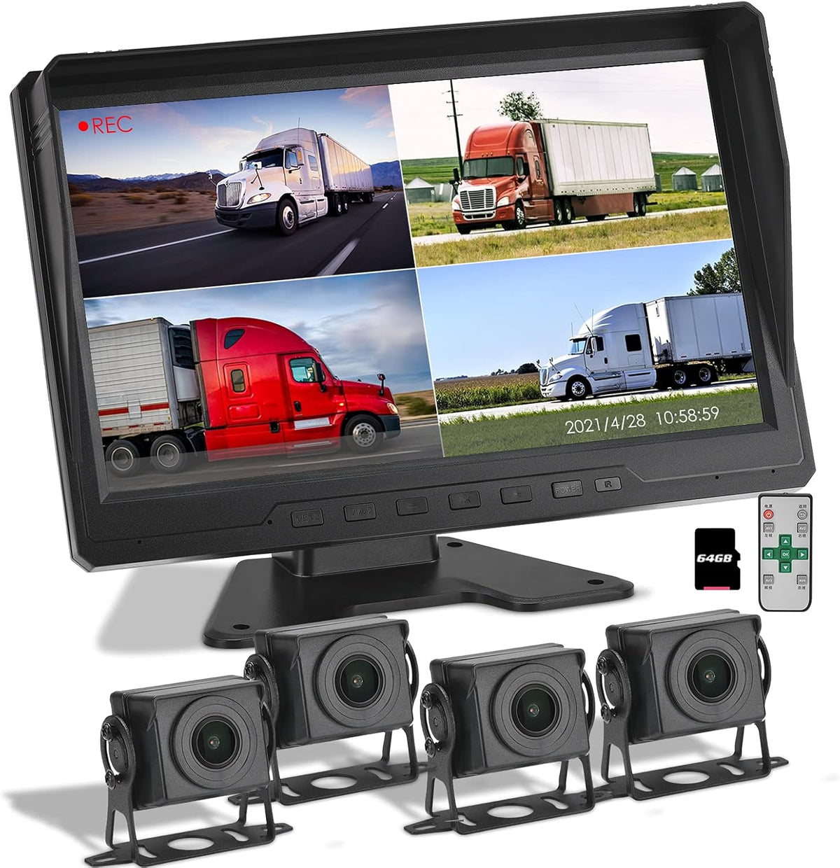 10.1 inch FHD1080P Truck Backup Camera with Built-in Recorder and Quad Split Monitor R77707