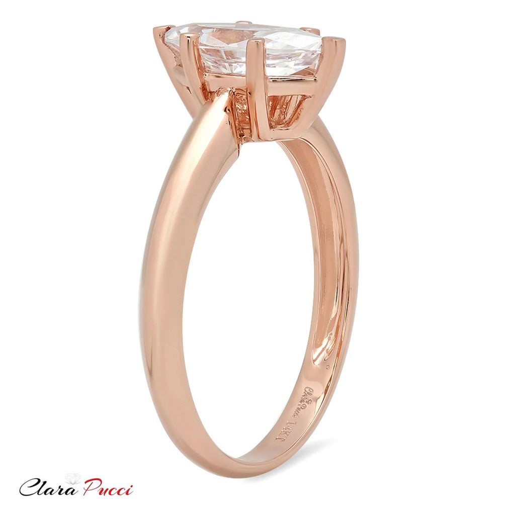 Marquise Cut Clear Simulated Diamond 14k Pink Rose Gold Solitaire Ring G83850