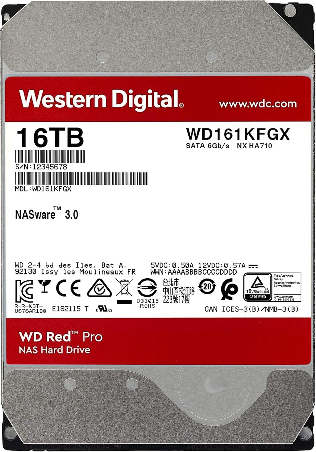 16TB WD Red Pro NAS Internal Hard Drive HDD - 7200 RPM, SATA 6 Gb/s, CMR, 256 MB Cache, 3.5 L468205