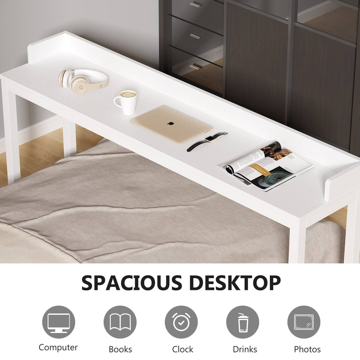 White Queen Size Overbed Table with Wheels S619