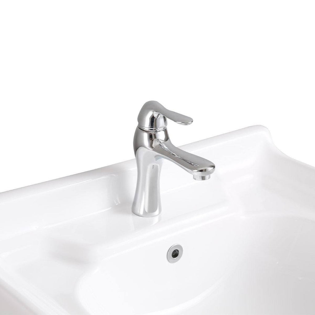 White Bathroom Wall Mount Vanity Cabinet Sink with Faucet and Drain V121333
