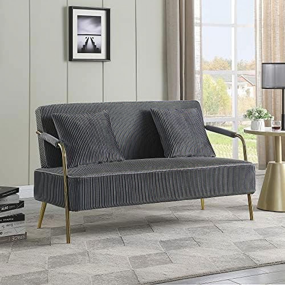 Velvet Loveseat Sofa with 2 Throw Pillows and Gold Metal Legs Q398020