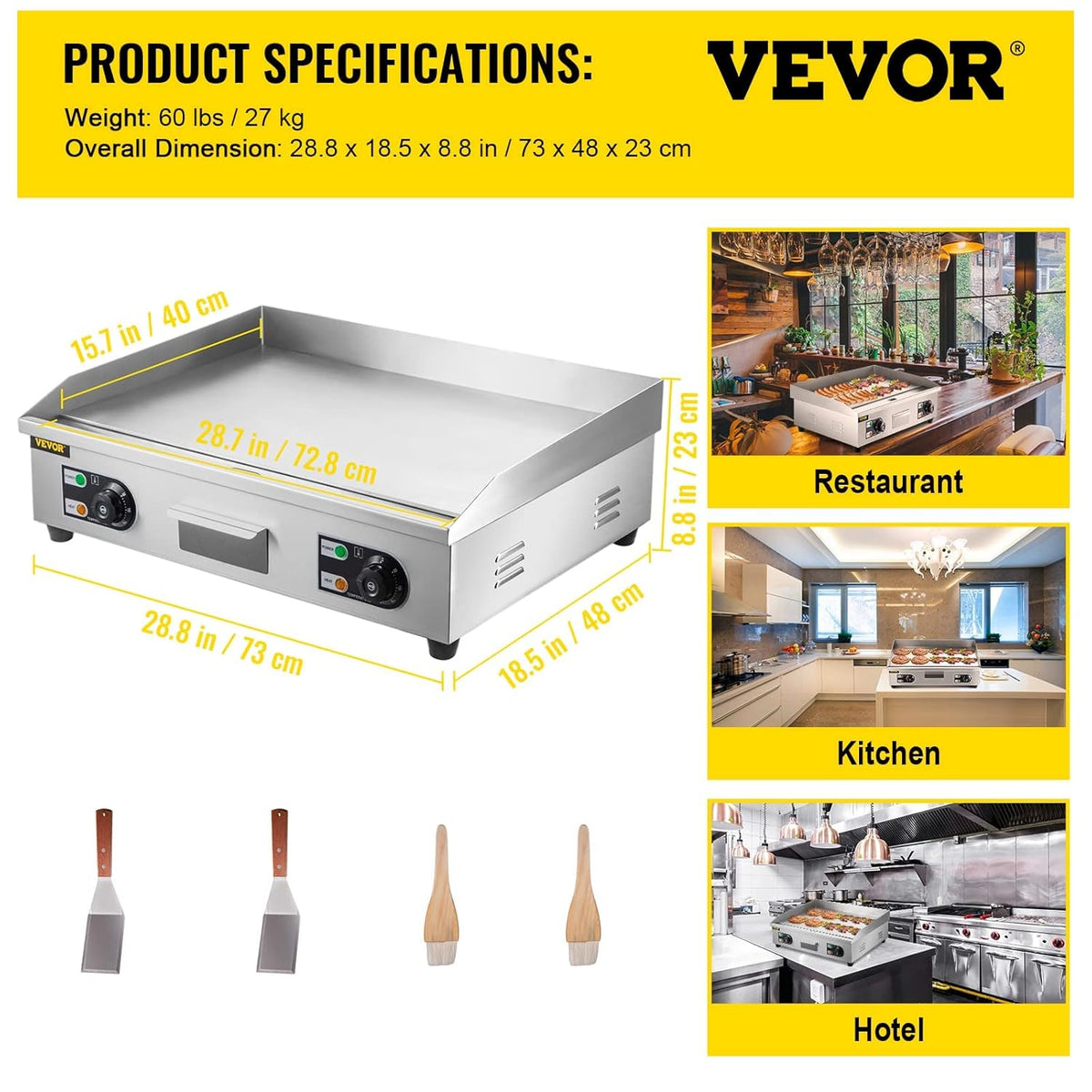 30" 3000W Electric Countertop Griddle Non-Stick Stainless Steel Flat Top Grill V11654