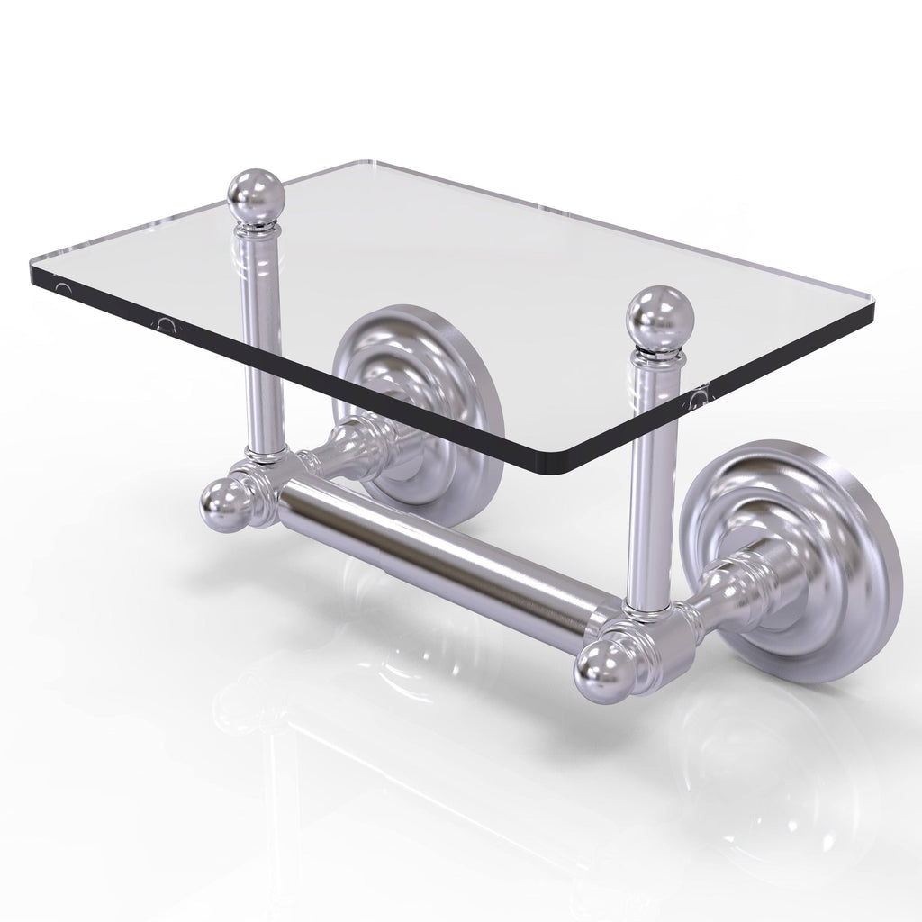 Antique Pewter Two Post Toilet Tissue Holder with Glass Shelf T493974