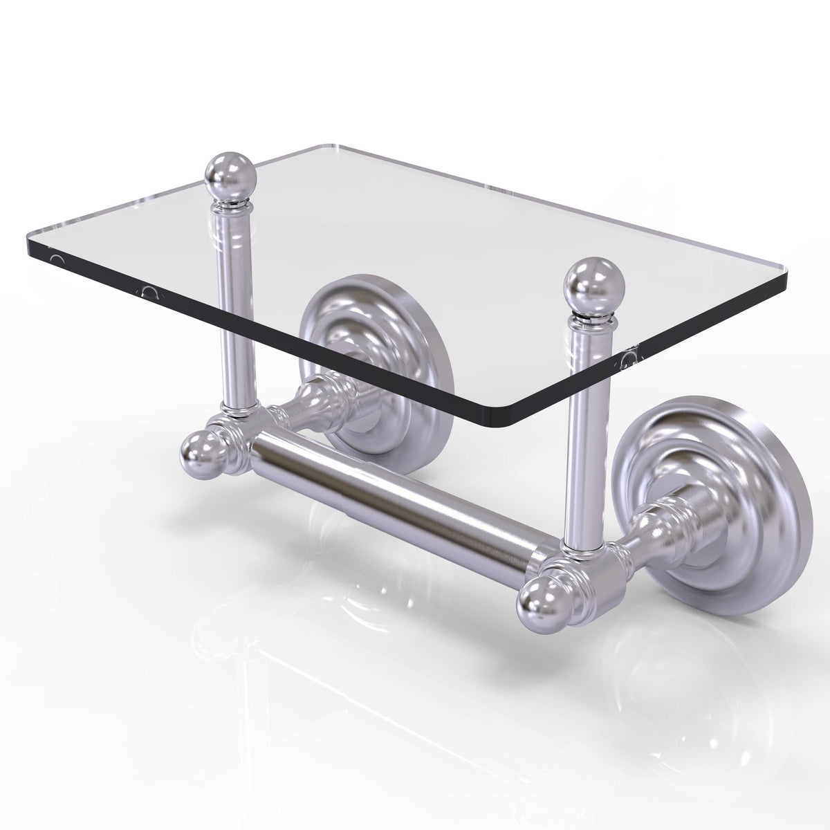 Antique Pewter Two Post Toilet Tissue Holder with Glass Shelf T493974