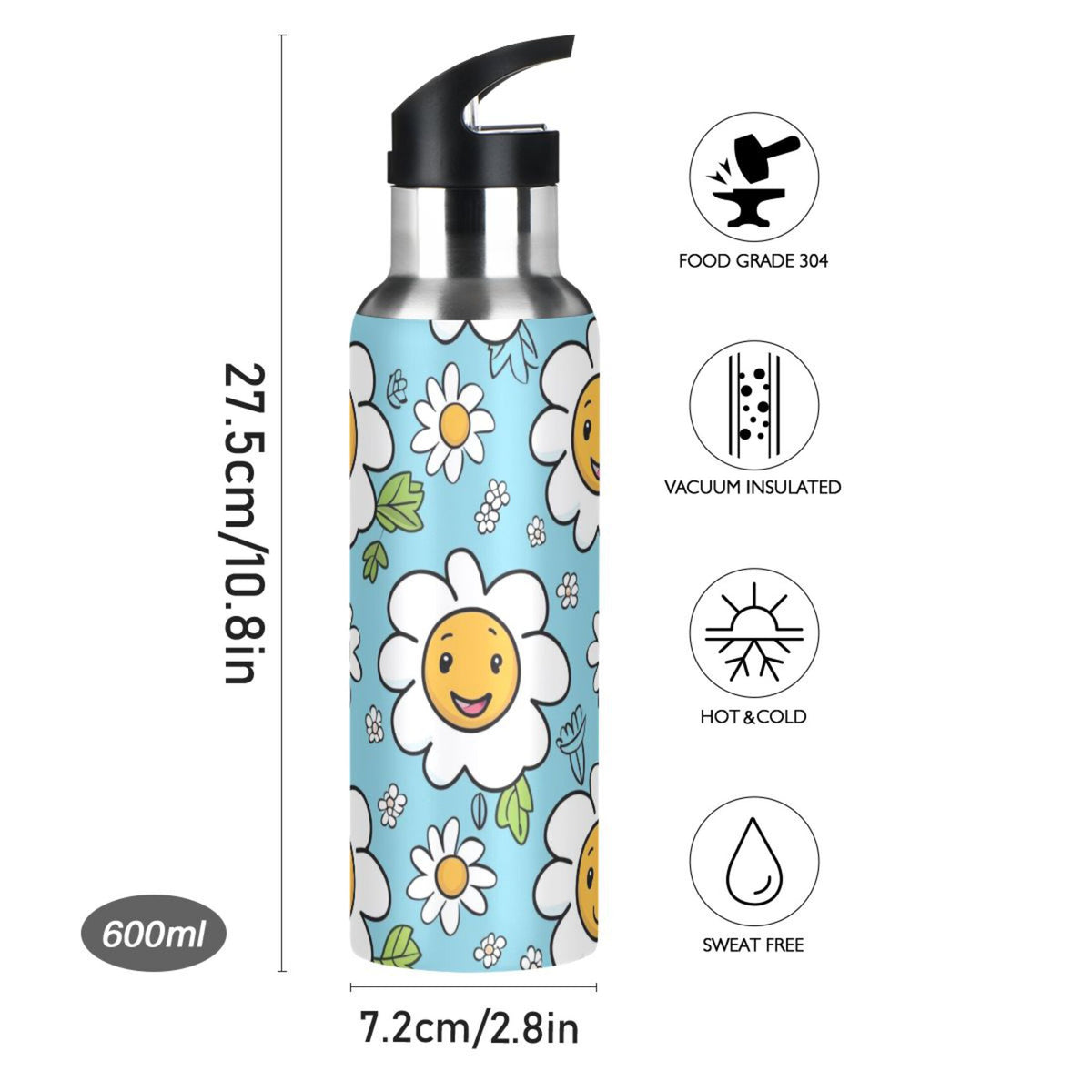 20 oz Insulated Stainless Steel Water Bottle with Straw Lid Z971783